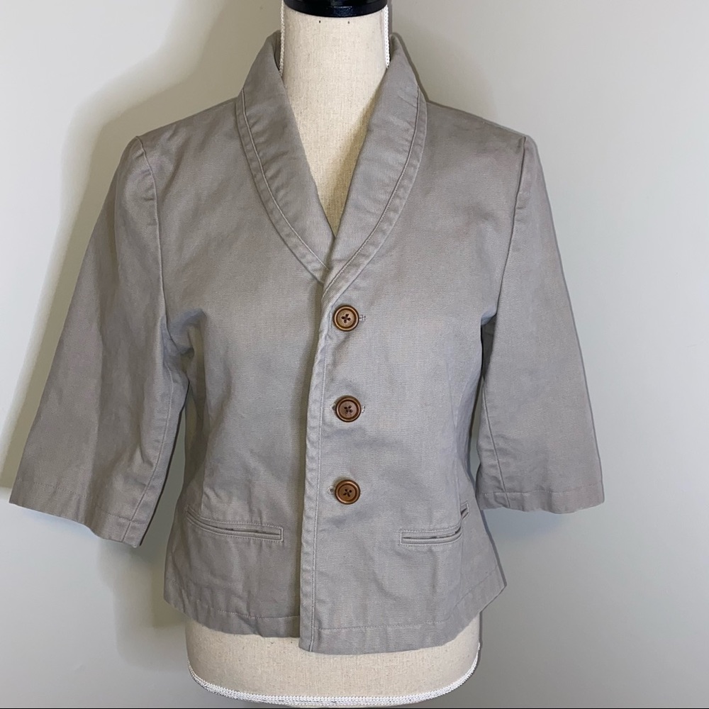 Urban Outfitters Lark & Wolff tan cotton 3/4 sleeve blazer jacket size Large